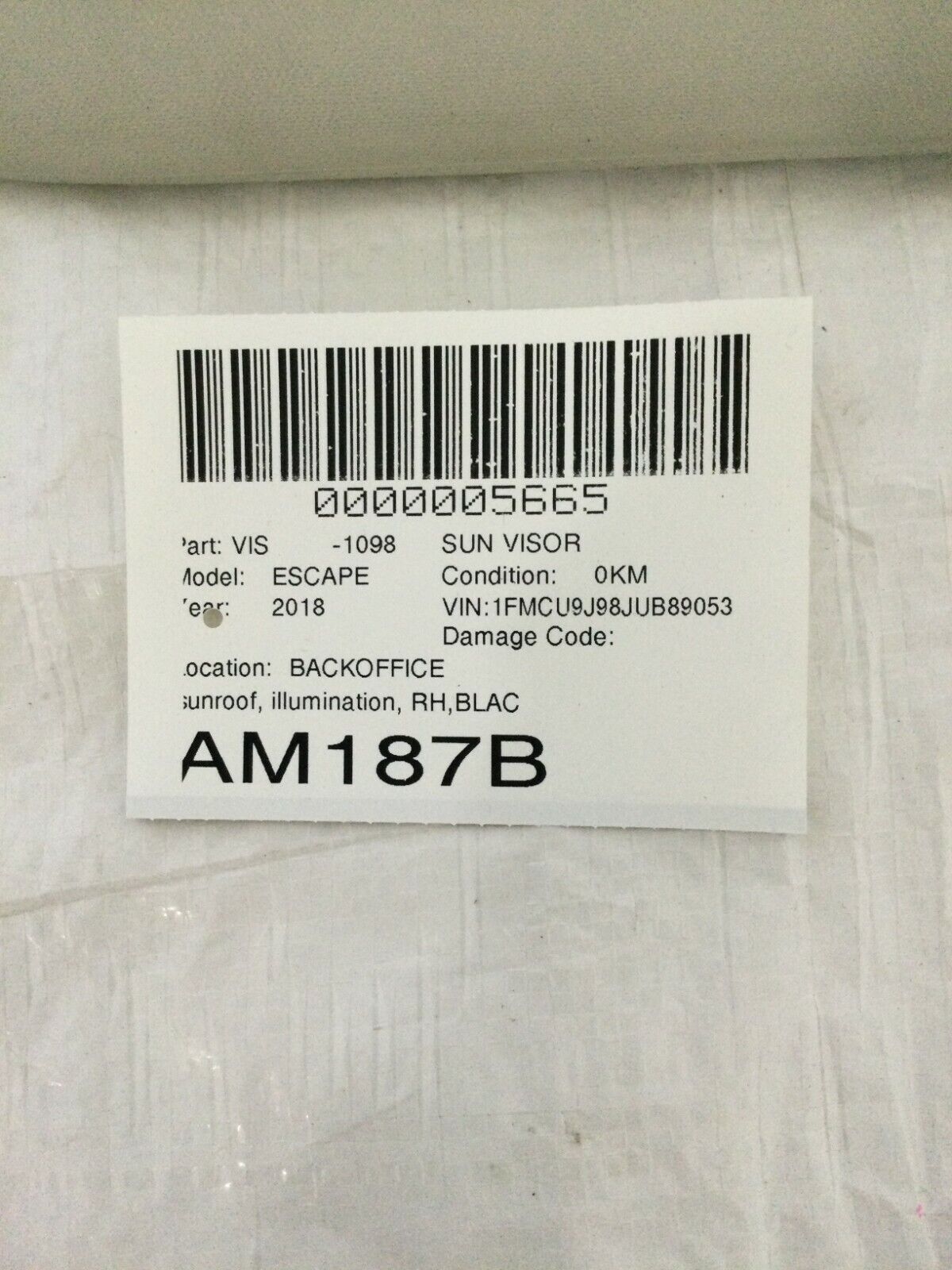 2018 Ford Escape Illuminated Right Passenger Sun Visor OEM