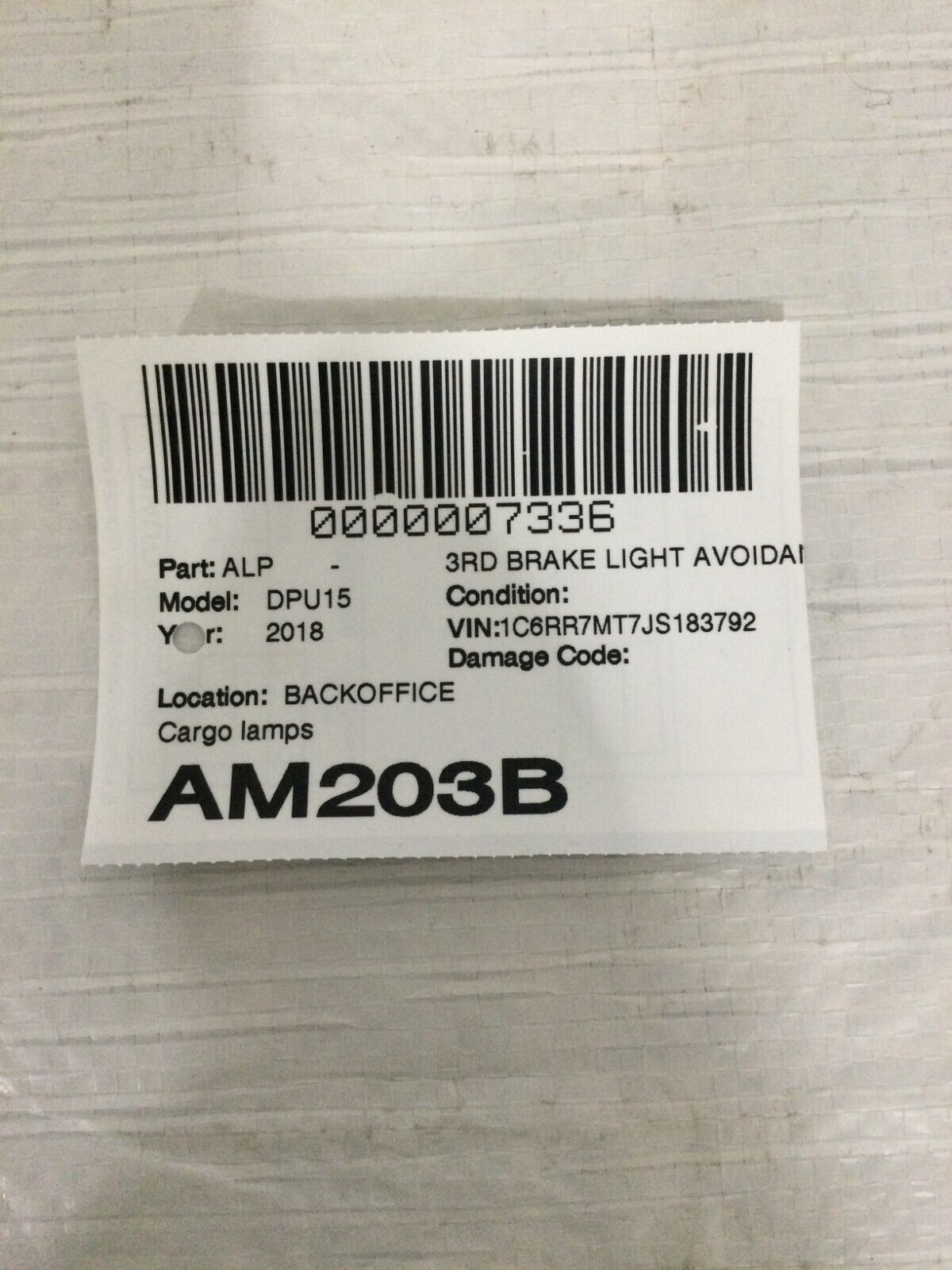 2018 Ram 1500 BED CARGO LAMP LIGHT LEFT & RIGHT SIDE TRUCK BED OEM