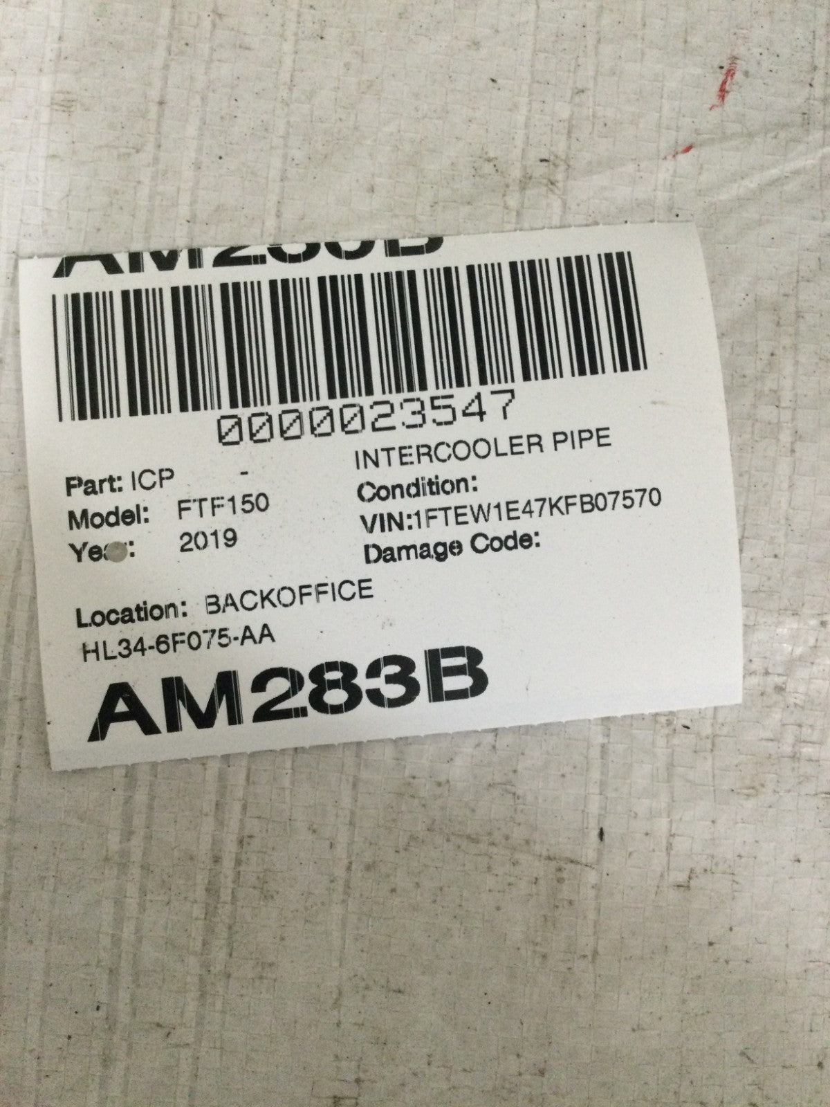 2019 Ford F-150 3.5L Engine Intercooler Hose Tube OEM HL34-6F075-AA