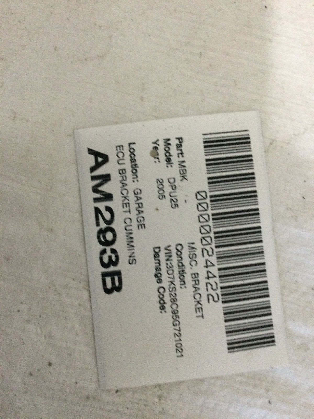 2005 Dodge Ram 2500 5.9L Engine ECM Mounting Plate Bracket OEM