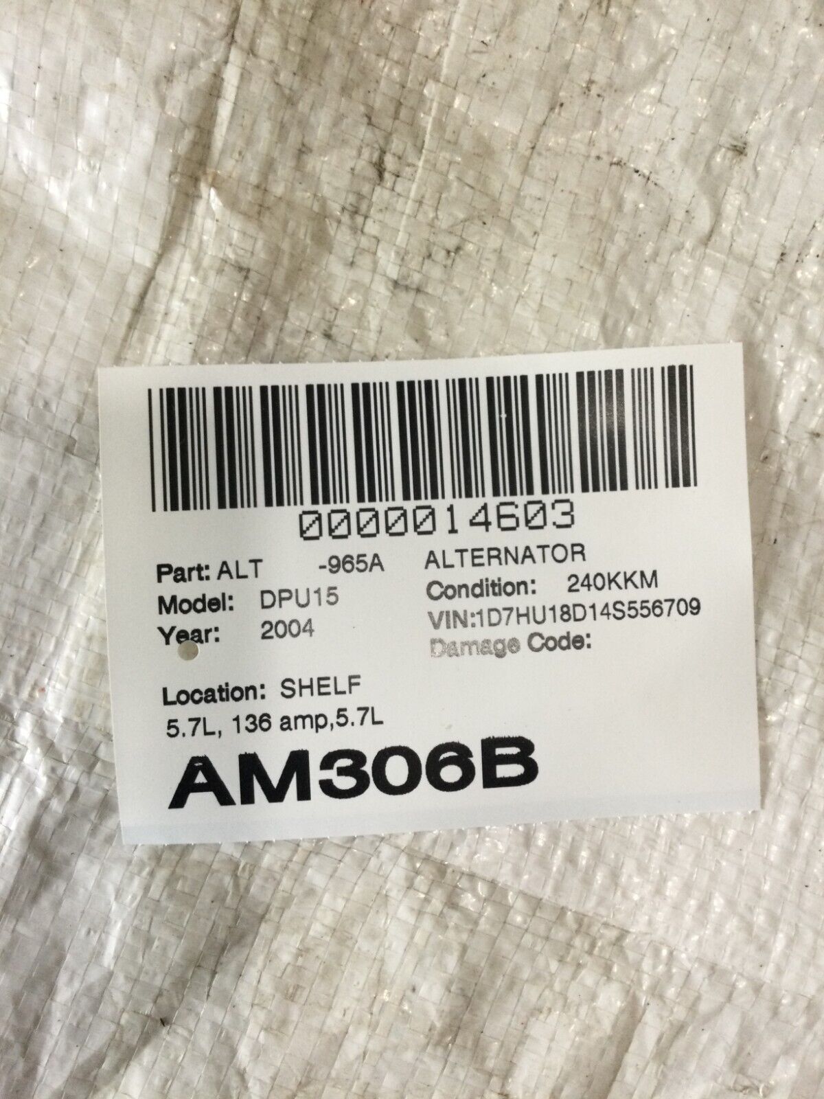 2004 Dodge Ram 1500 Alternator Motor OEM 5.7L 56028699AA