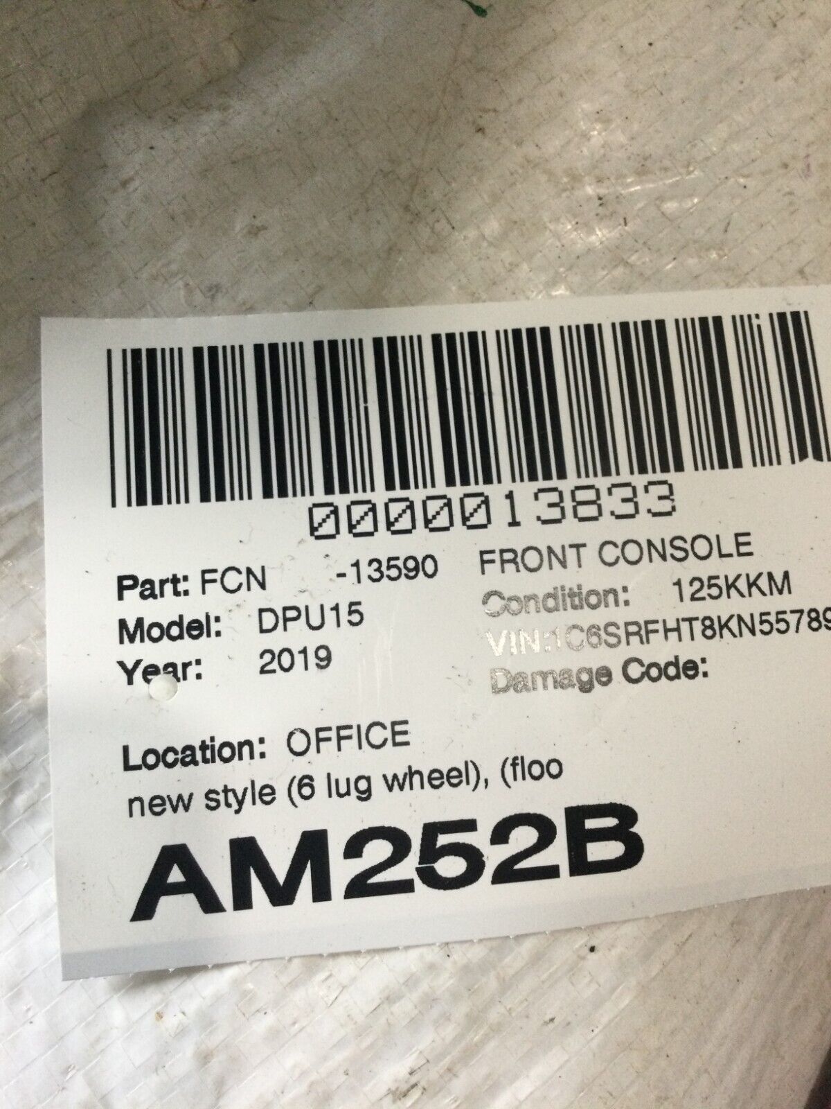 2019 Dodge Ram 1500 Limited Crew Cab Center Console Panel 6EG632X7AB OEM