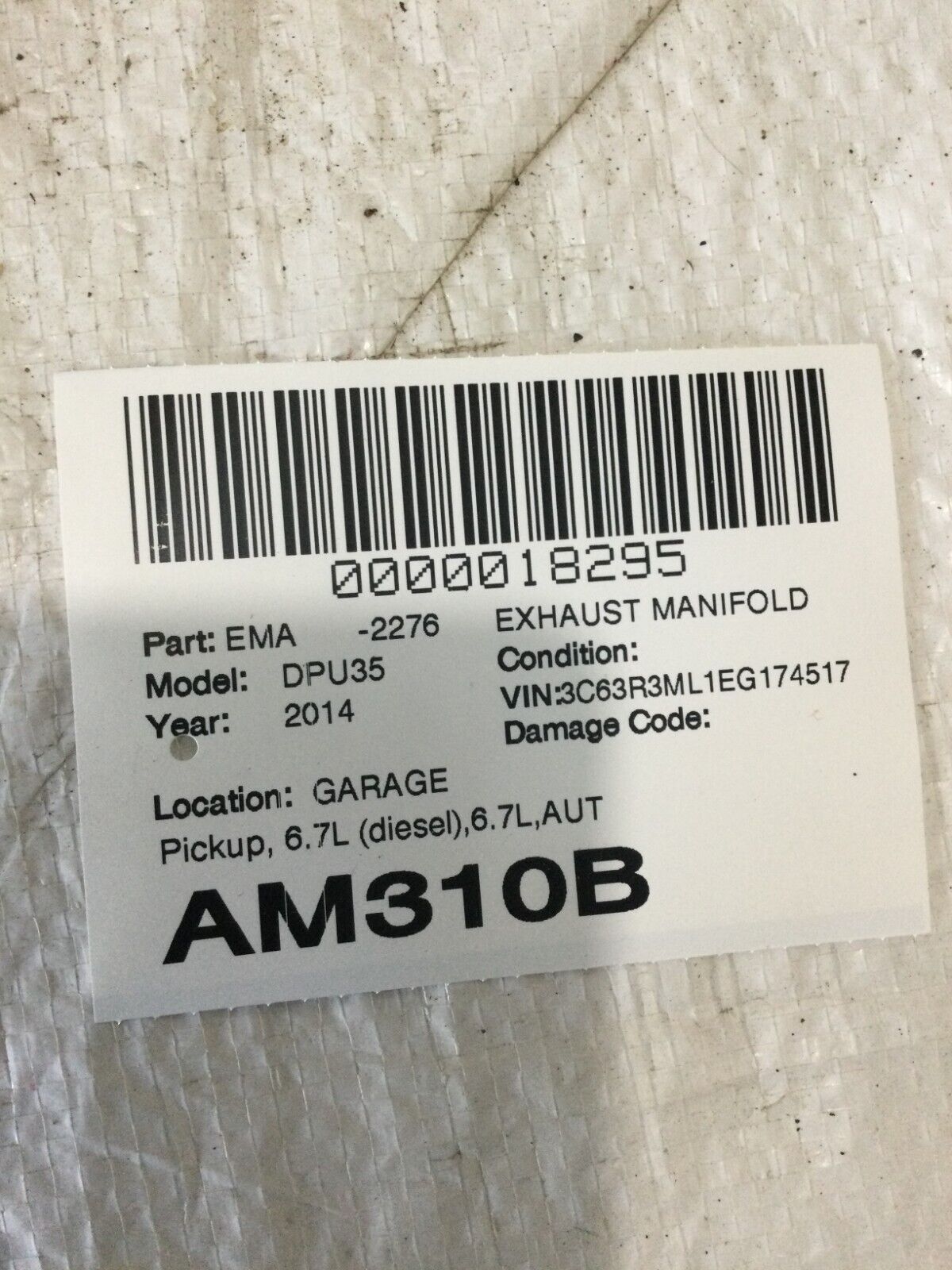 20014 Dodge Ram 3500   Turbo Diesel Exhaust Manifold OEM