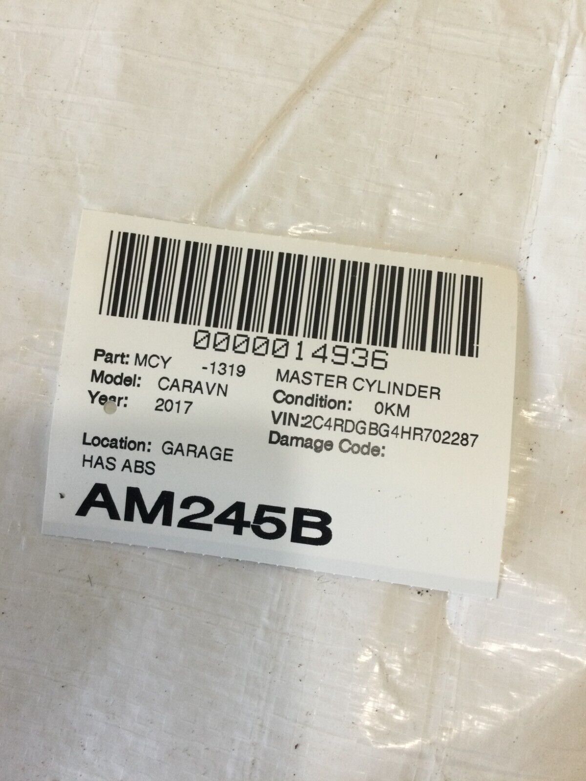 2017 Dodge Grand Caravan  Master Brake Cylinder ABS OEM