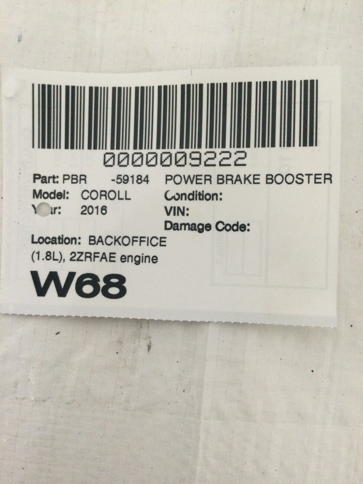 2016 Toyota Corolla Power Brake Booster OEM