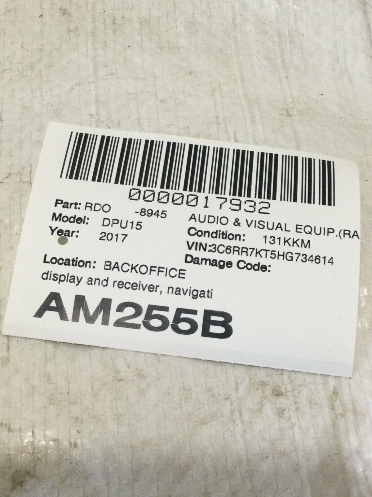 2017 RAM 1500  Uconnect Multi Media Radio Bluetooth VP2 P68271367AC