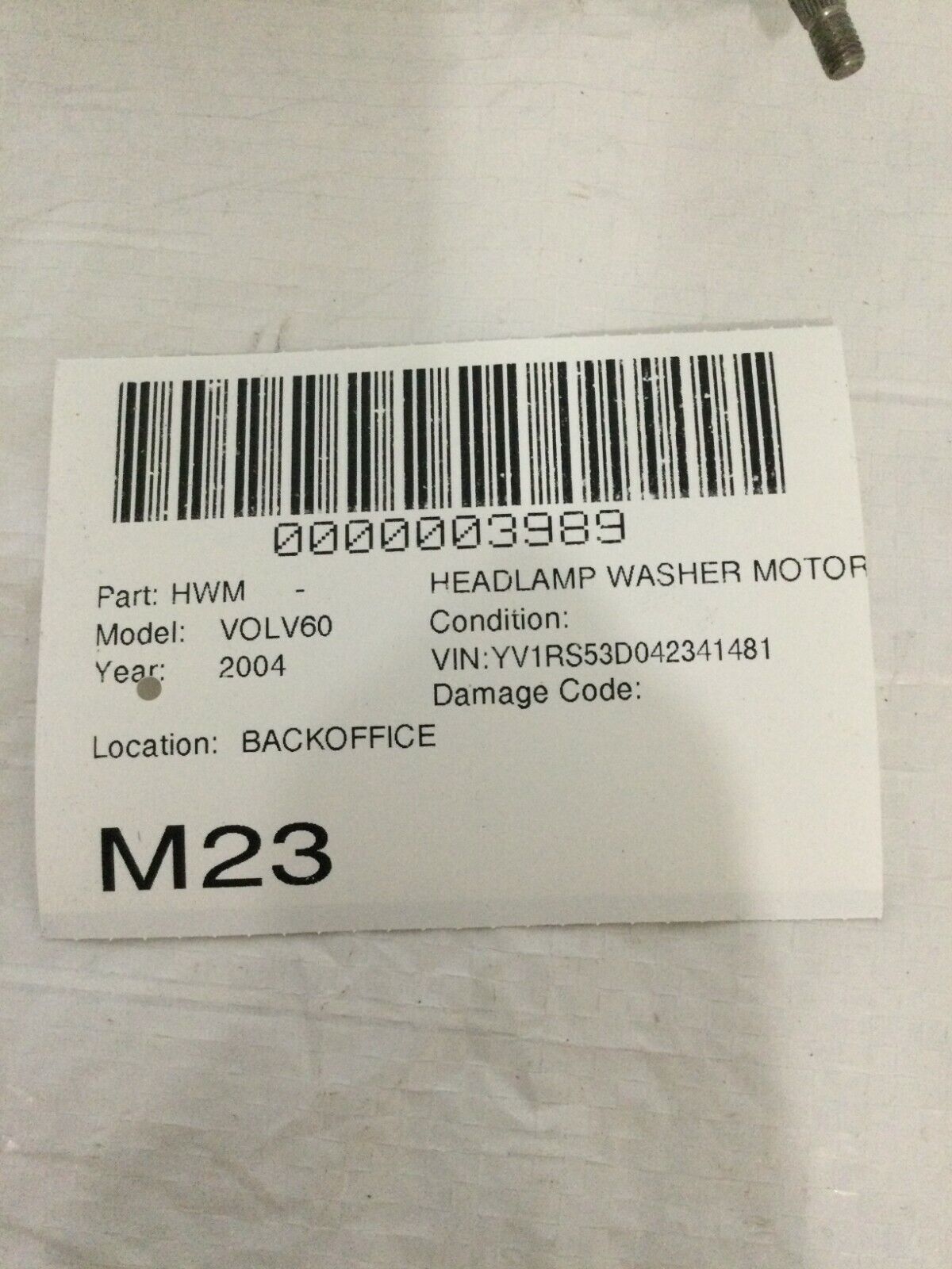 2004 Volvo S60 Headlamp Washer Motor OEM