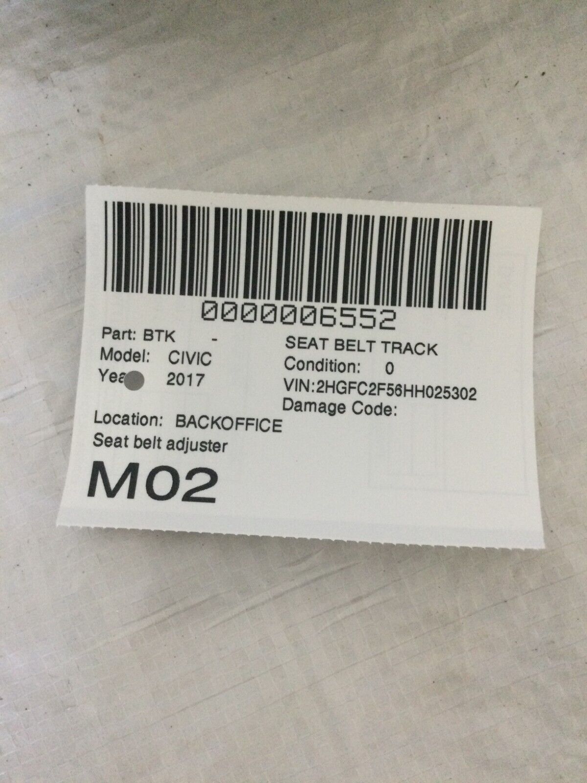 2017 Honda Civic Seat Belt Adustor OEM