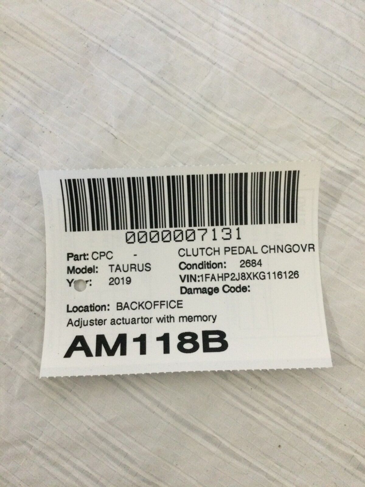 2017-2019 Ford Taurus Parking Brake Pedal Adjuster Motor W/ Memory OEM
