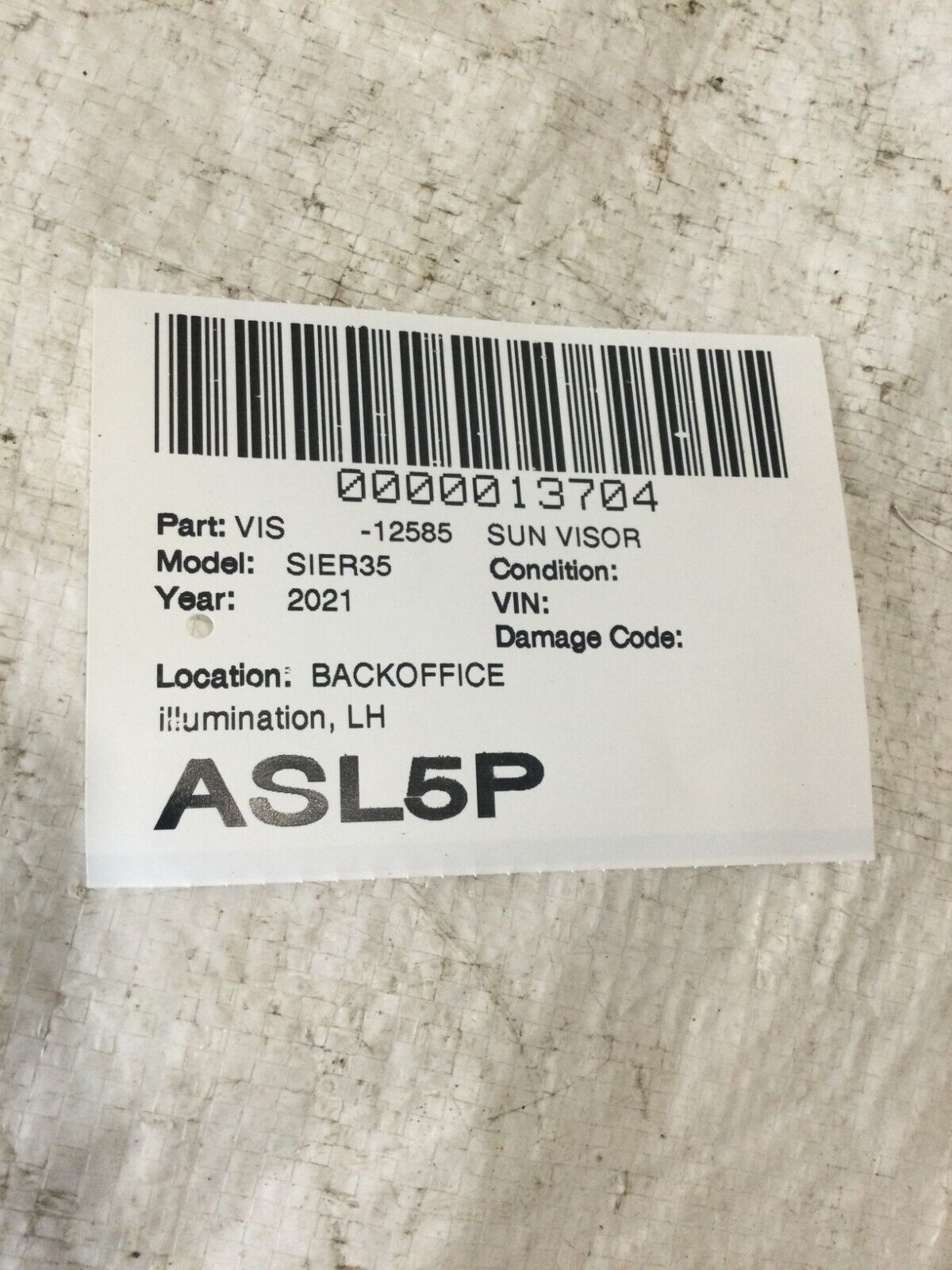 2021 GMC Sierra 3500 Illuminated Left Driver Sun Visor OEM LH