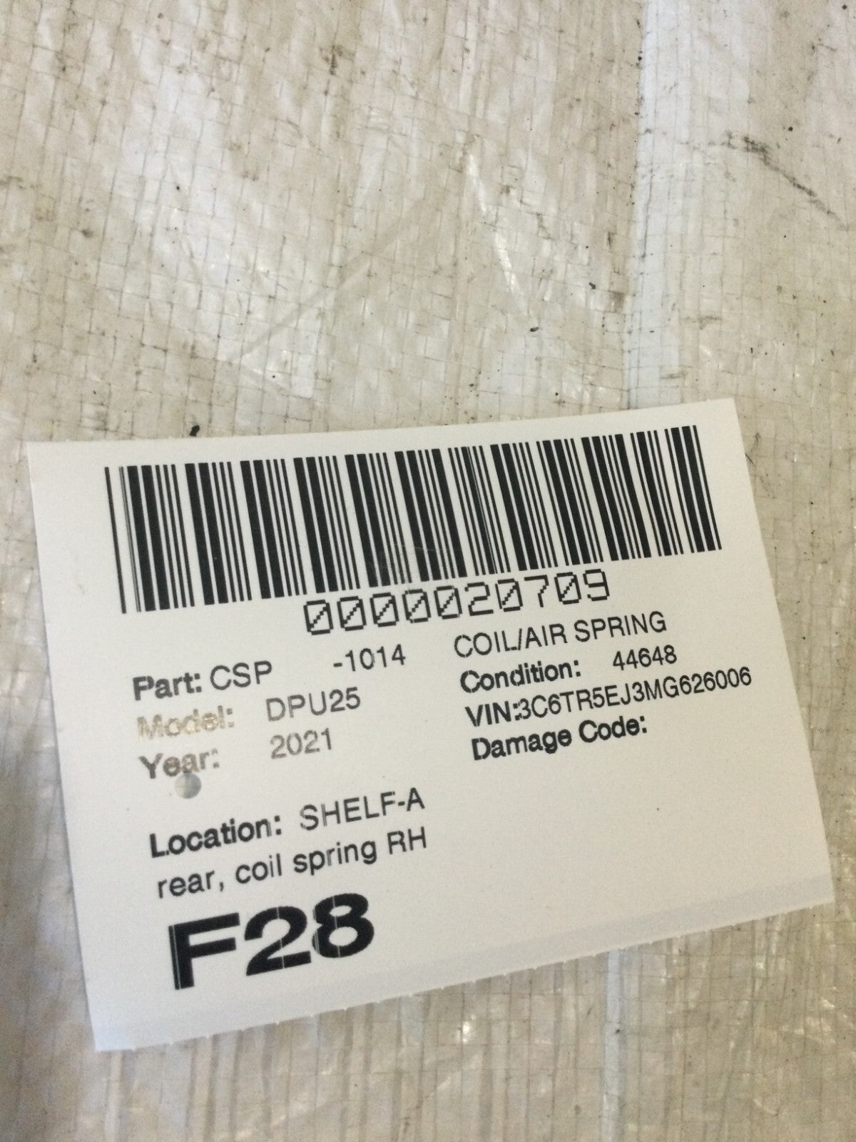 2021 Ram 2500 Rear Right Suspension Coils Spring OEM