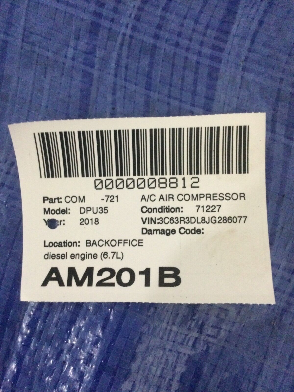 2018 Ram 3500 Diesel Engine 6.7L A/C Compressor OEM 55111444AB