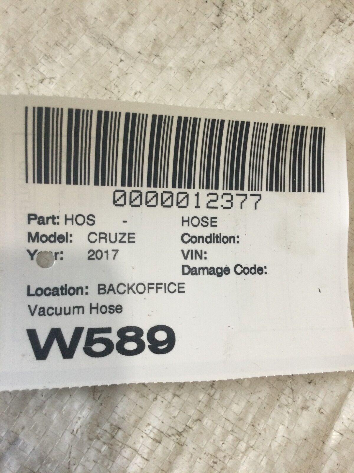 2017 Chevrolet Cruze Vacuum Hose 13581099 OEM