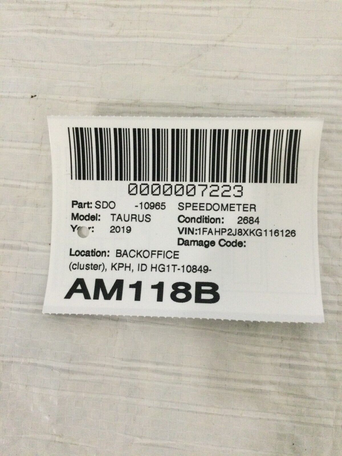 2019 Ford Taurus Speedometer Cluster KPH HG1T-10849-FA OEM