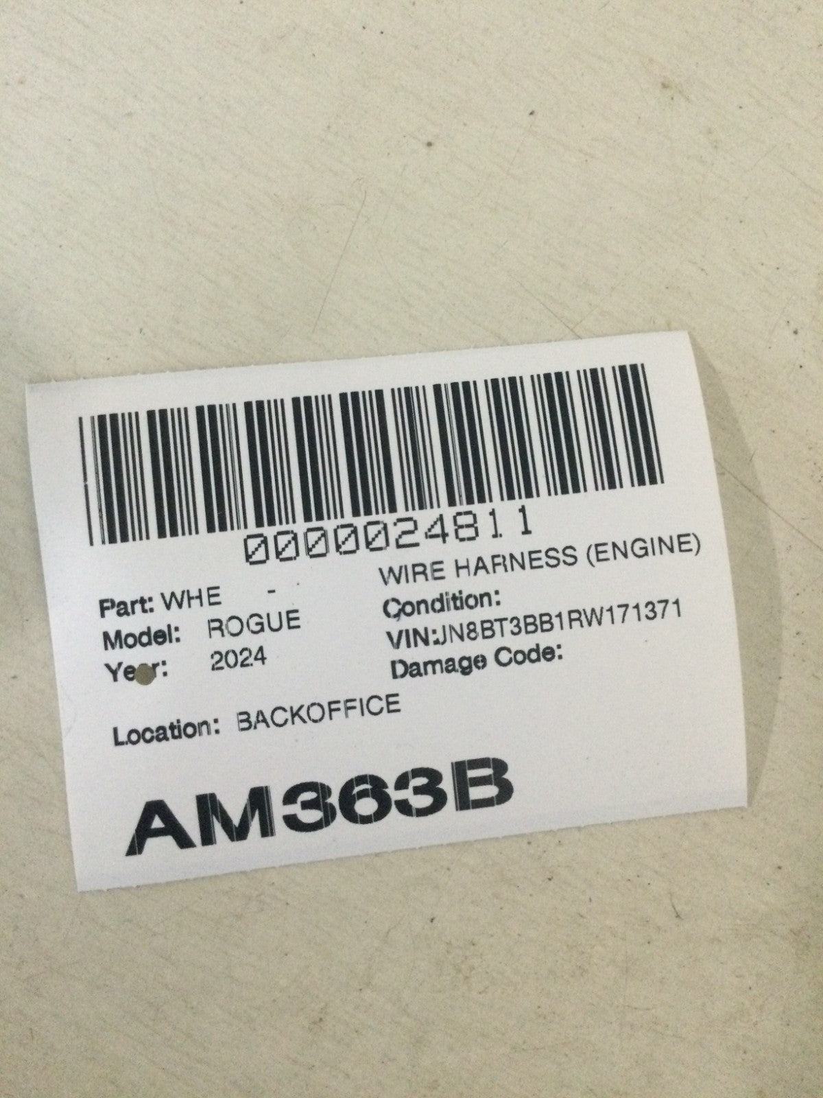 2024 Nissan Rogue 1.5L Engine Wiring Harness OEM