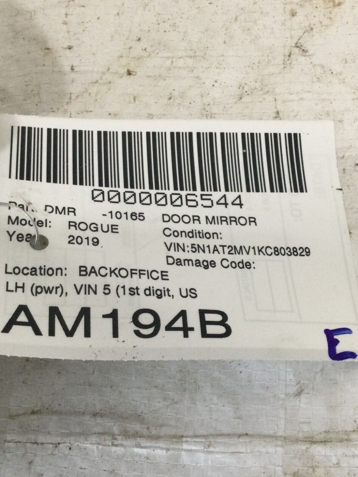 2019 Nissan Rogue Door Mirror w/ Signal Left Side Power OEM 963029TB1C (Damaged)