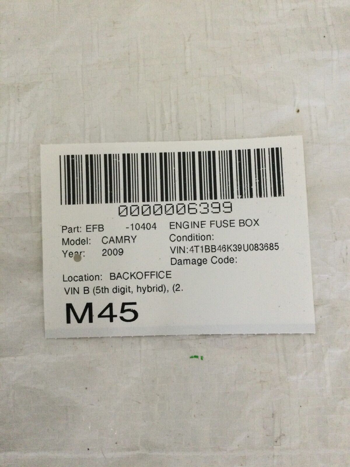 2007-2009 Toyota Camry Fusebox Fuse Box Relay Module 82720-06091 OEM 2.4L