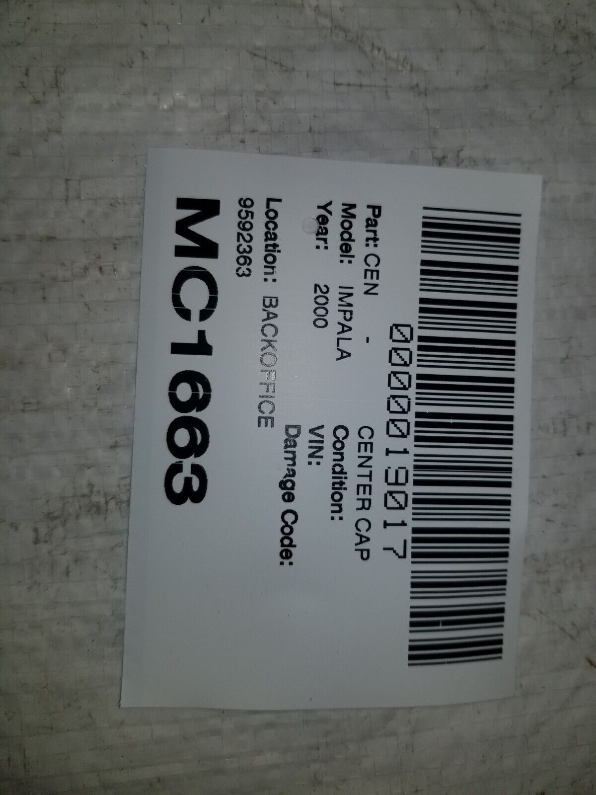 2000 Chevrolet Impala Wheel Center Hub Cap OEM 9592363