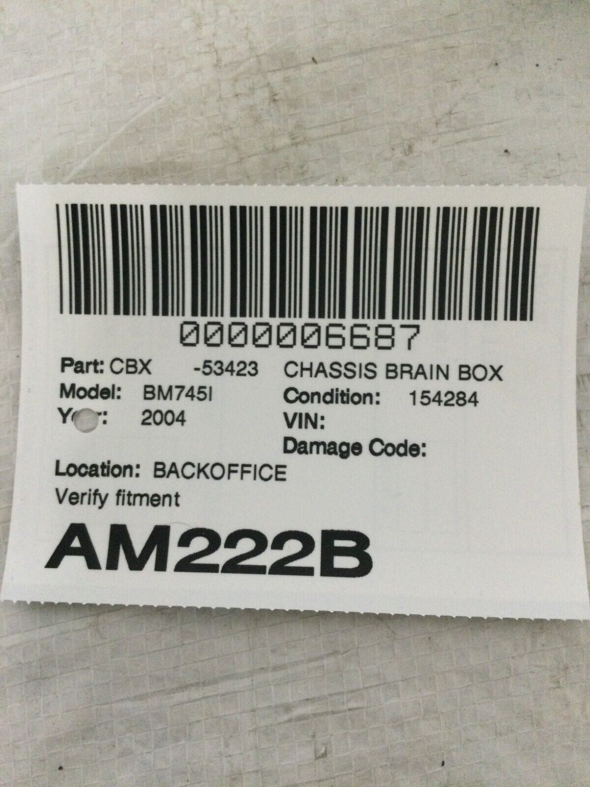  2004 BMW 745i E65/E66 Central SRS Control Module OEM 6941842