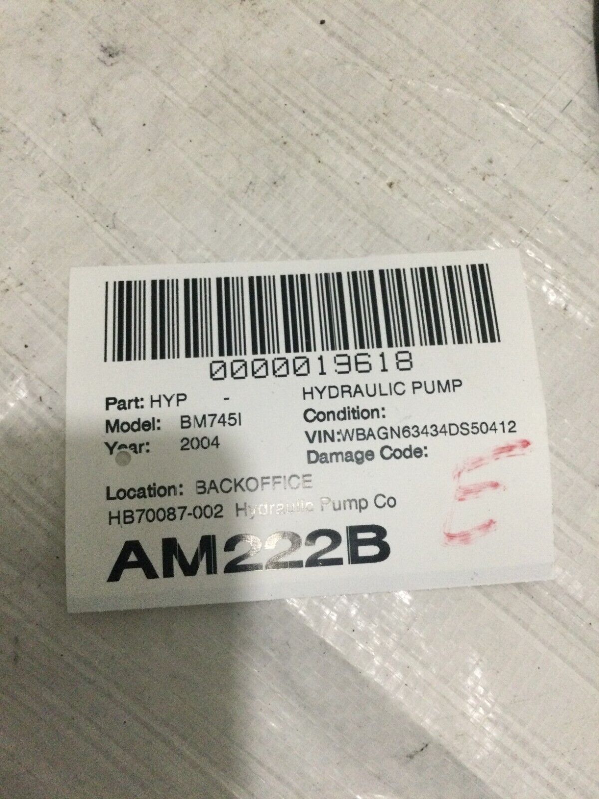 2004 BMW 745I Rear Trunk Lid Hydaulic Pump Actuator Motor 7015009 OEM