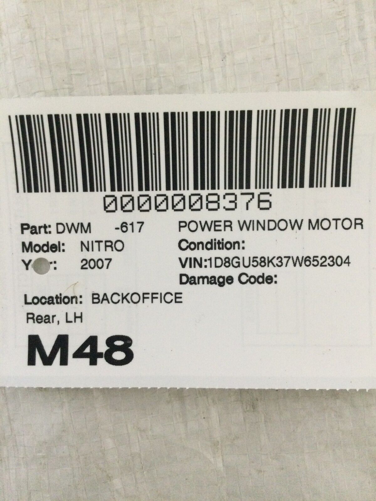 2007-2011 Dodge Nitro Rear Left Power Window Motor OEM