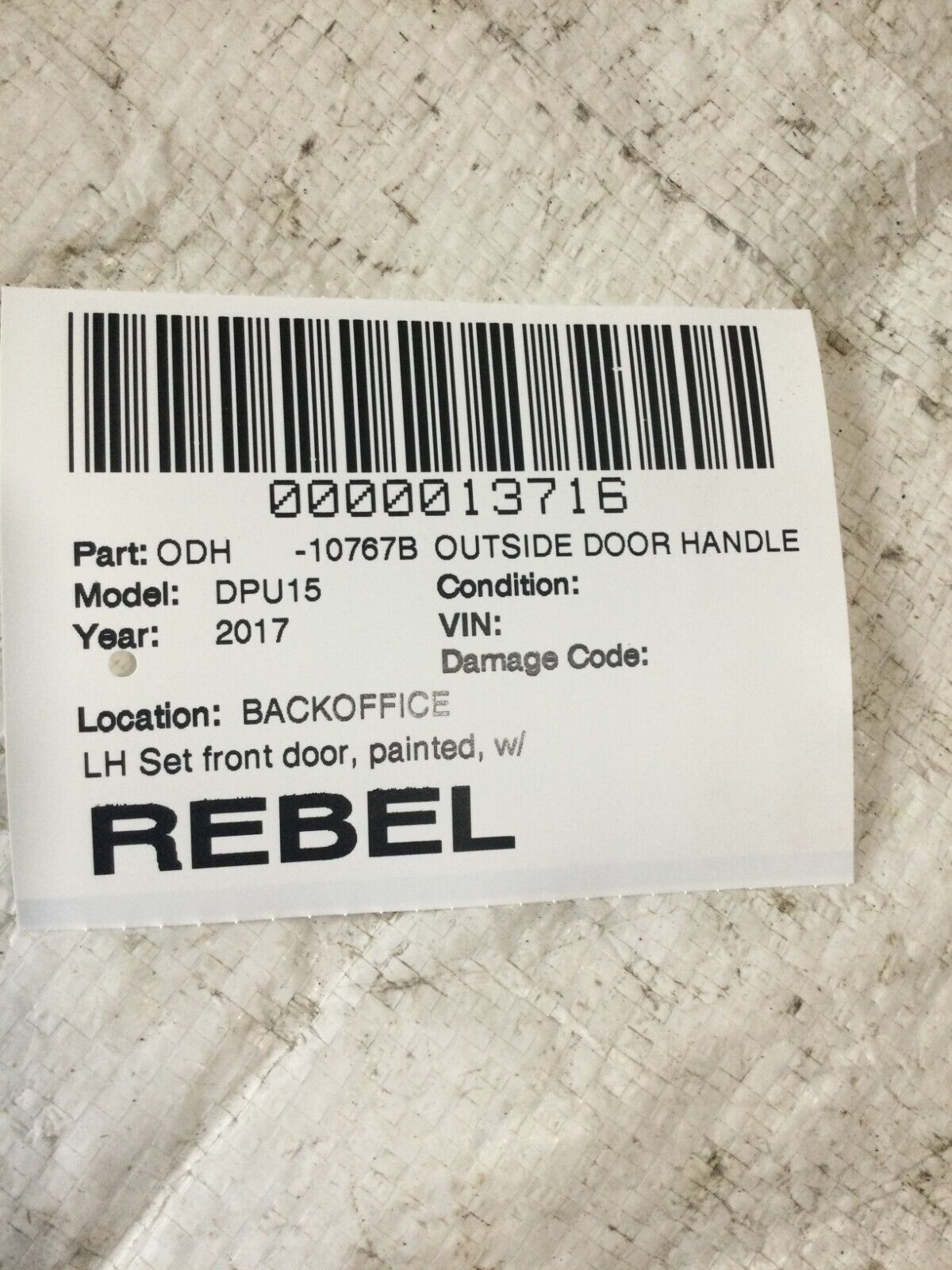 2017 Dodge Ram 1500 Rebel Front Left Door Handle OEM White