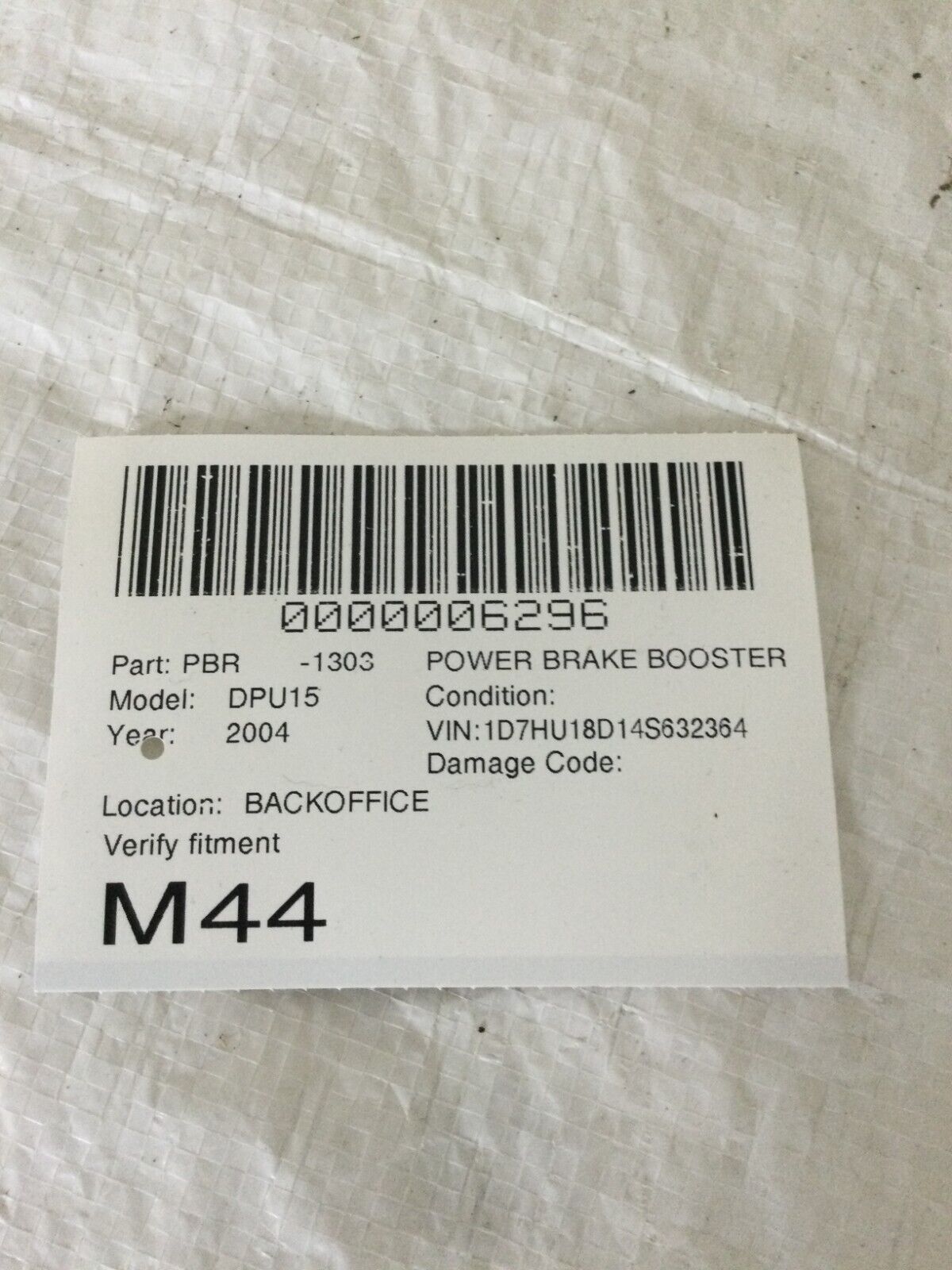 2004 Dodge Ram 1500 Power Brake Booster W/ Reservoir OEM 52110250AF 5.7L