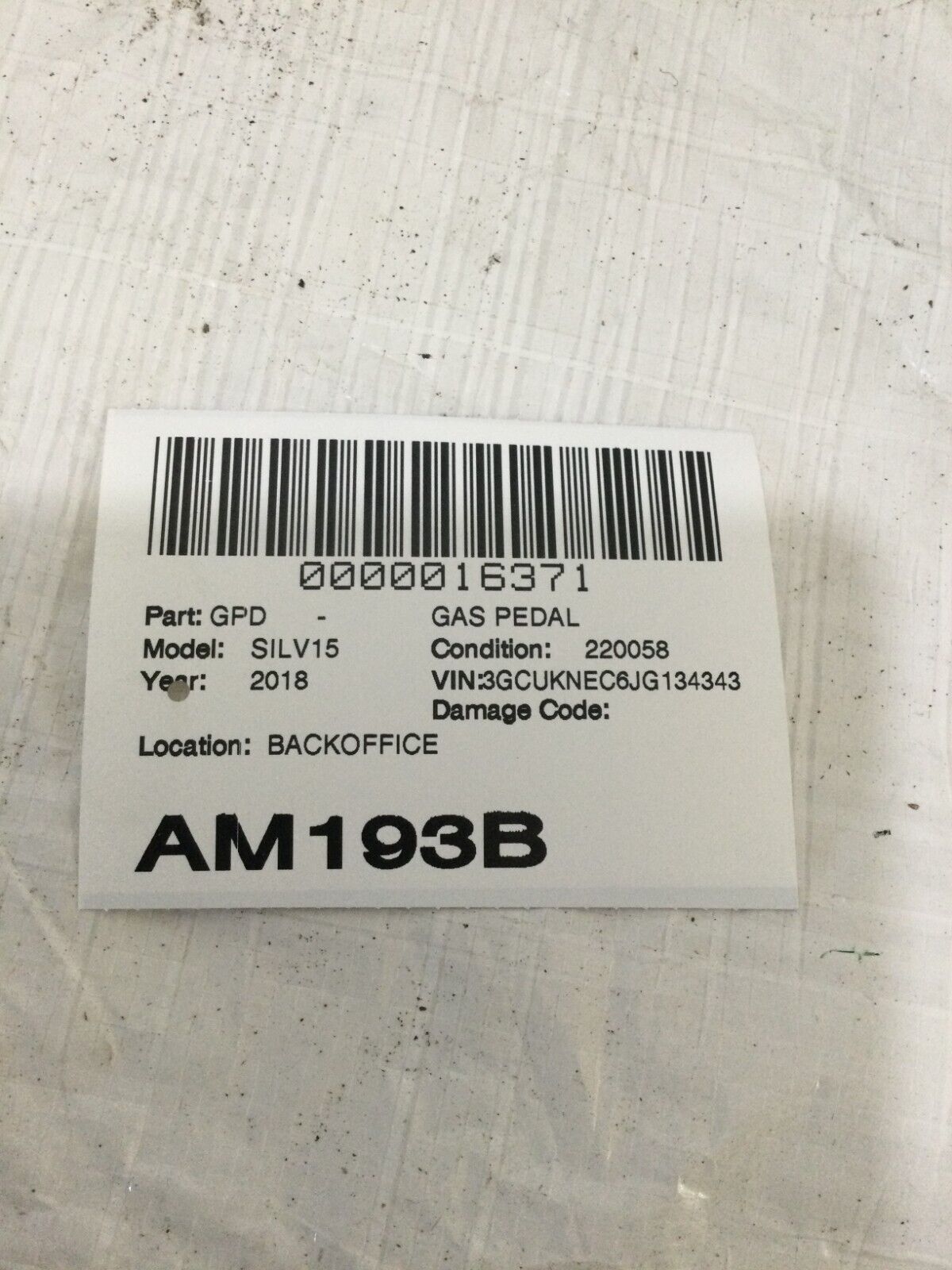 2018 Chevrolet Silverado 1500  Gas Pedal Accelerator Travel Sensor 23362231