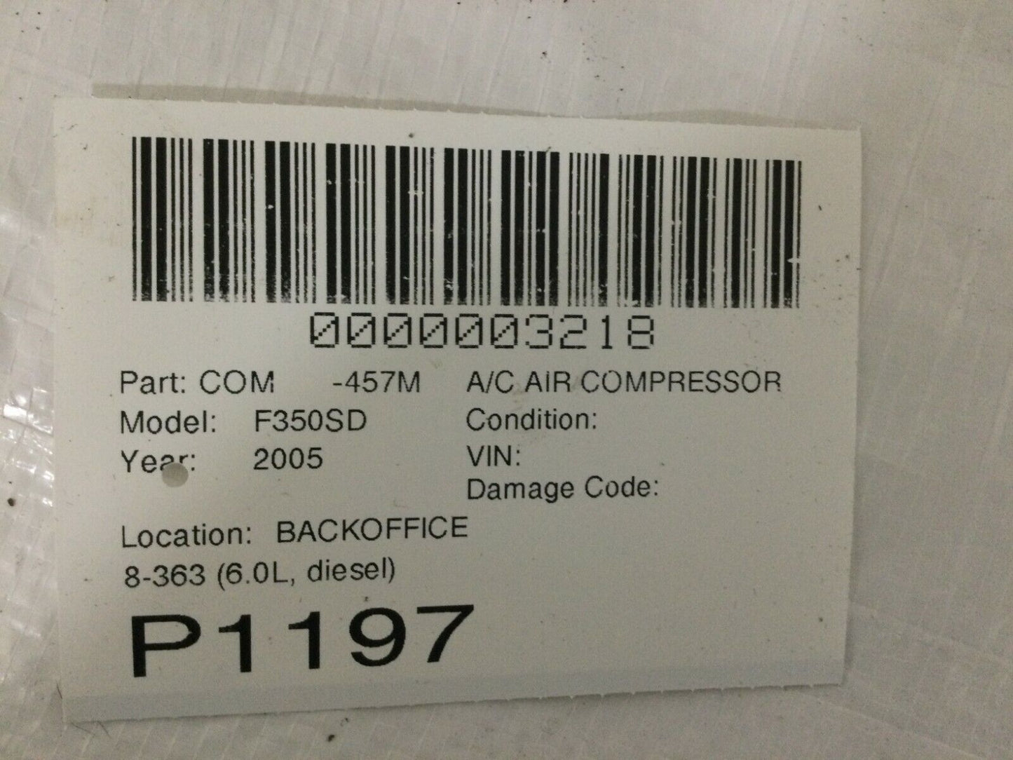 2005-2006 Ford F-350SD 6.0L A/C Compressor 5C34-19D629-AA OEM