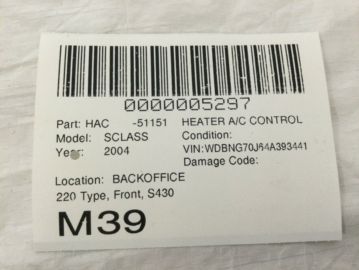 2004 Mercedes W220 S430 A/C Heater Dash Climate Control Unit 2208300185 OEM