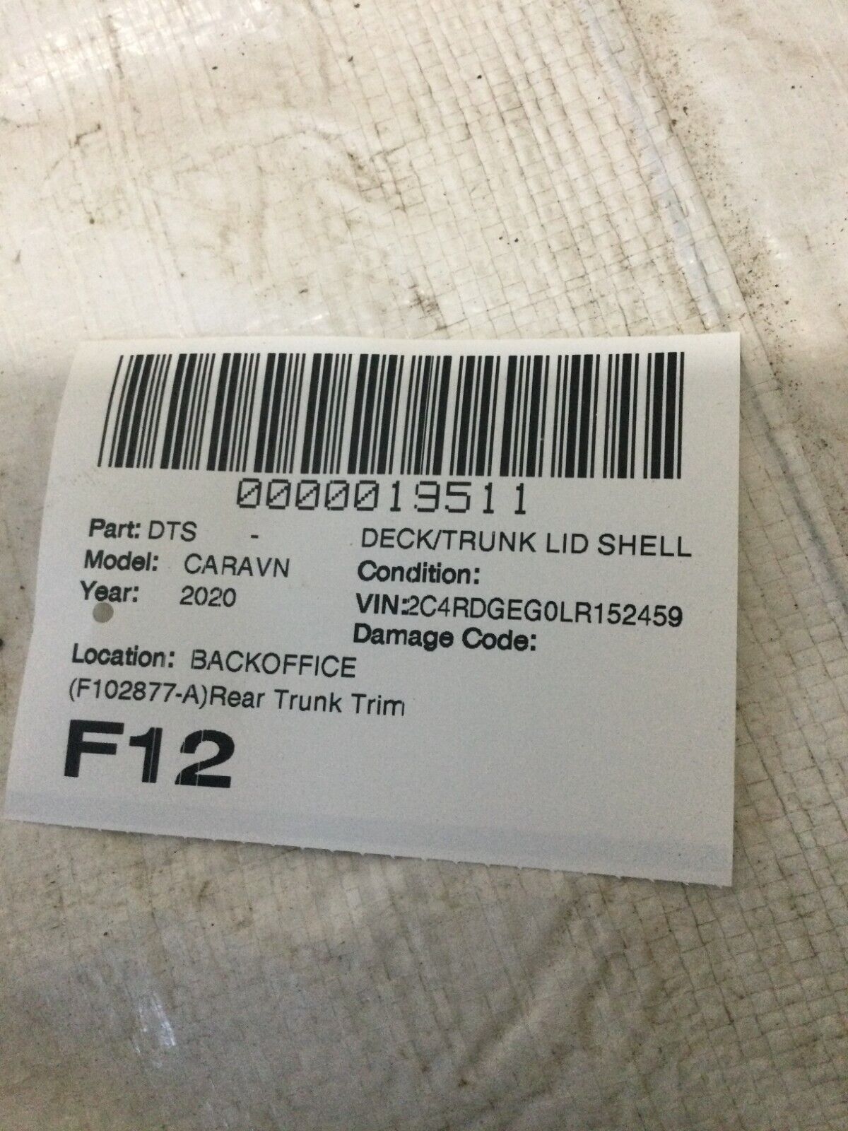 2020 Dodge Grand Caravan Tail Gate Trunk Door Sill Scuff Plate Trim OEM