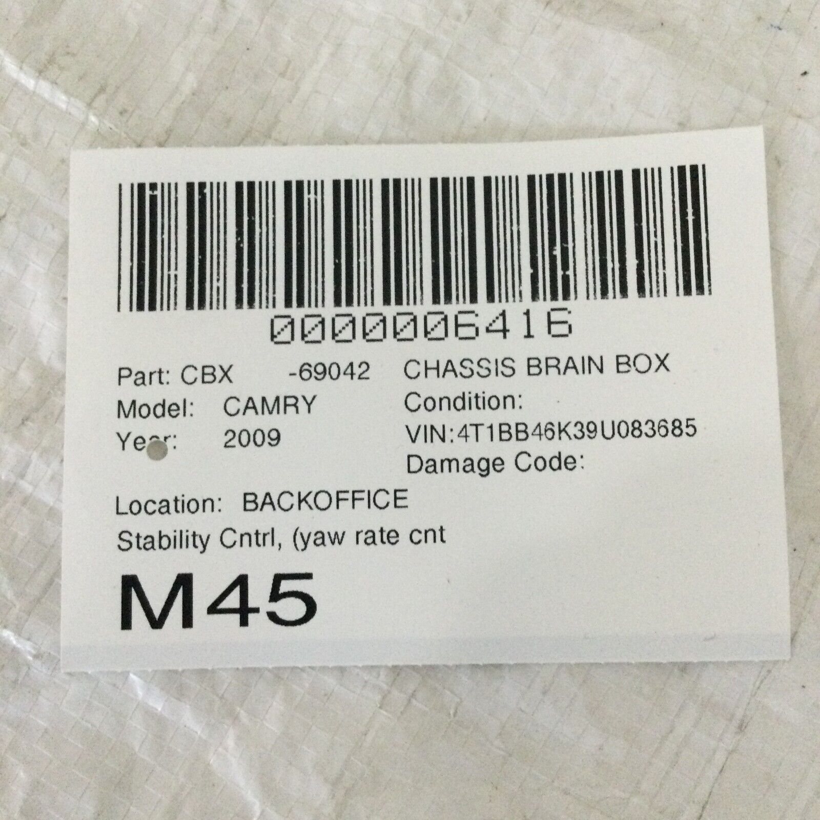 2007-2009 Toyota Camry Yaw Rate Sensor 89183-60020 OEM