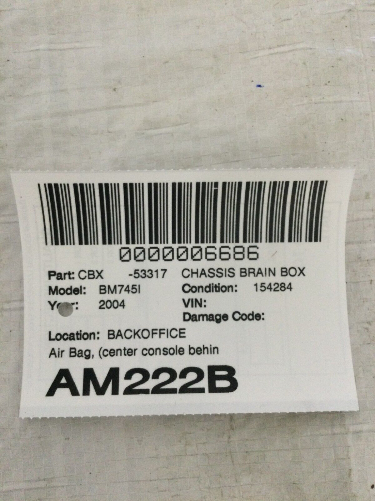  2004 BMW 745i E65/E66 SRS Control Module OEM 6933021