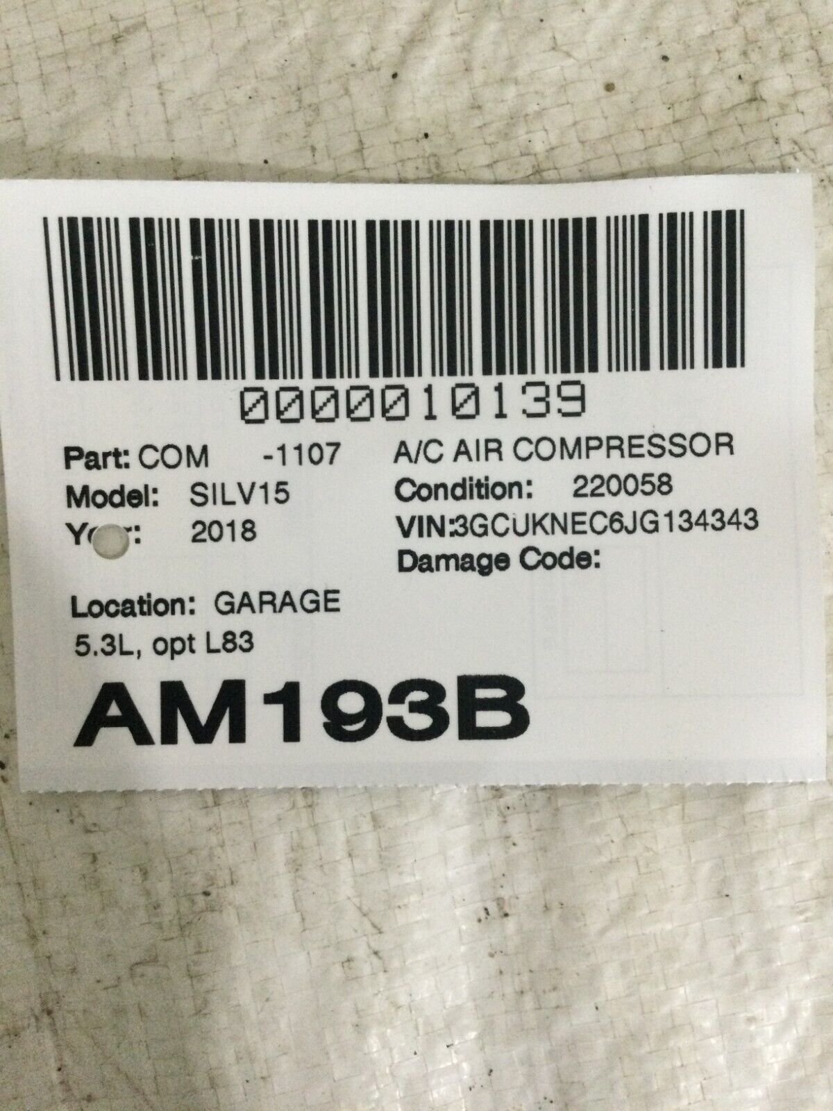 2018 Chevrolet Silverado 1500 5.3L A/C Cpmpressor OEM