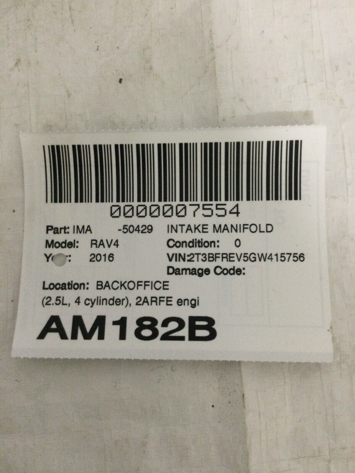 2016 Toyota RAV4 2.5L Intake Manifold Assembly  OEM 17120-0V010