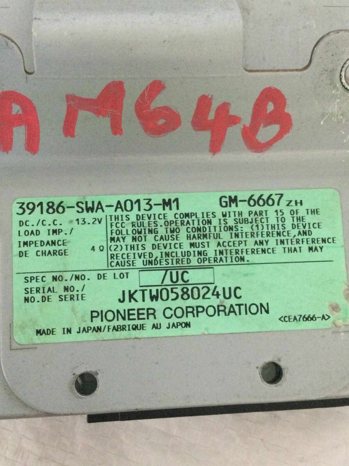 2007-2011 Honda CR-V CRV Audio Radio Amp Amplifier 39186-SWA-A013-M1 OEM
