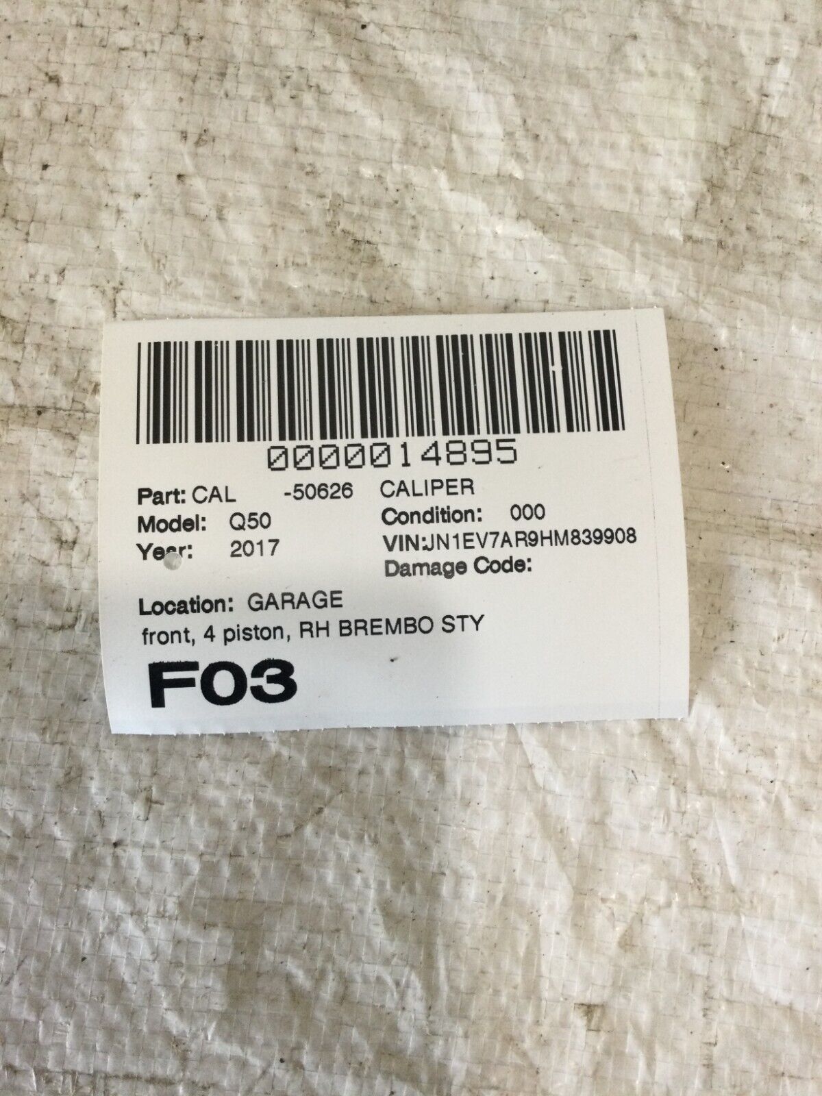 2017 Infiniti Q50 Front Right 4 Piston Brake Caliper OEM