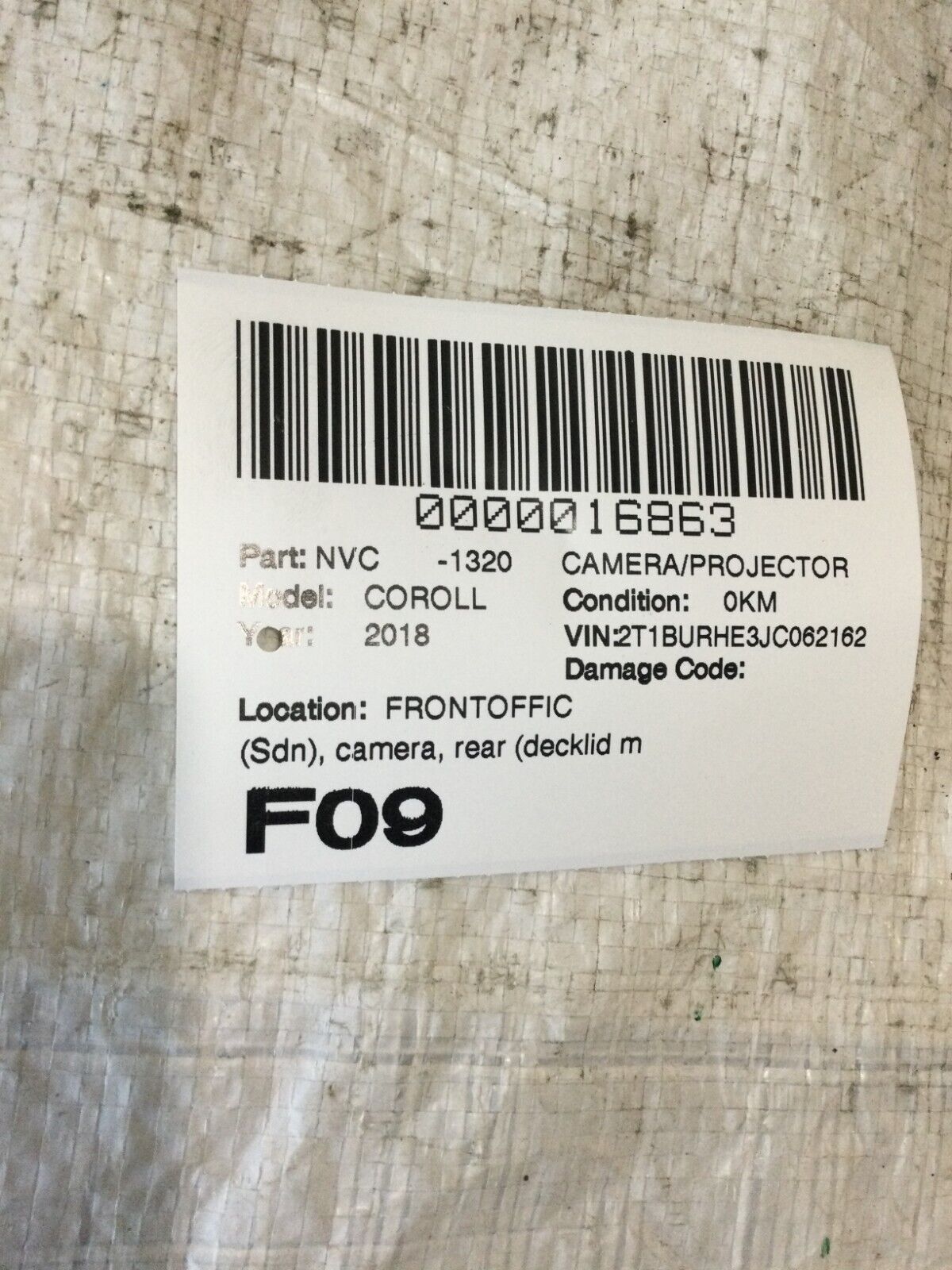 2018 Toyota Corolla Rear Camera 86790-02160 OEM