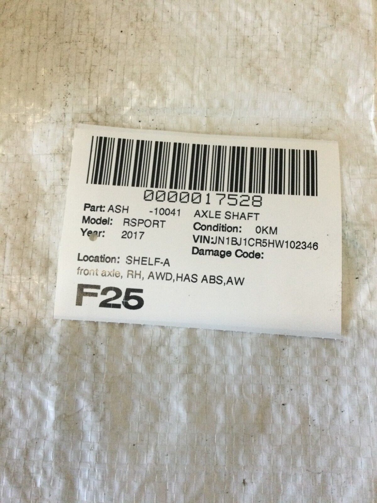 2017 Nissan Rogue Sport Front Right Axle Shaft OEM