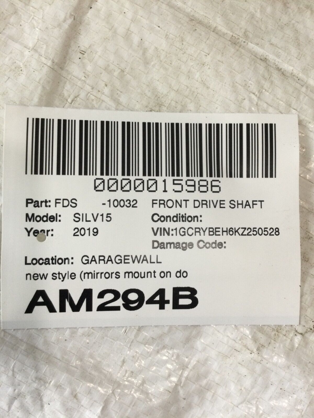 2019 Chevrolet Silverado 1500 Front Drive Shaft OEM 23370091