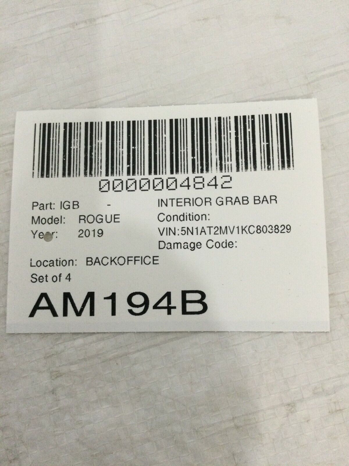 2019 Nissan Rogue Interior Grab Bar Set OEM Set of 4