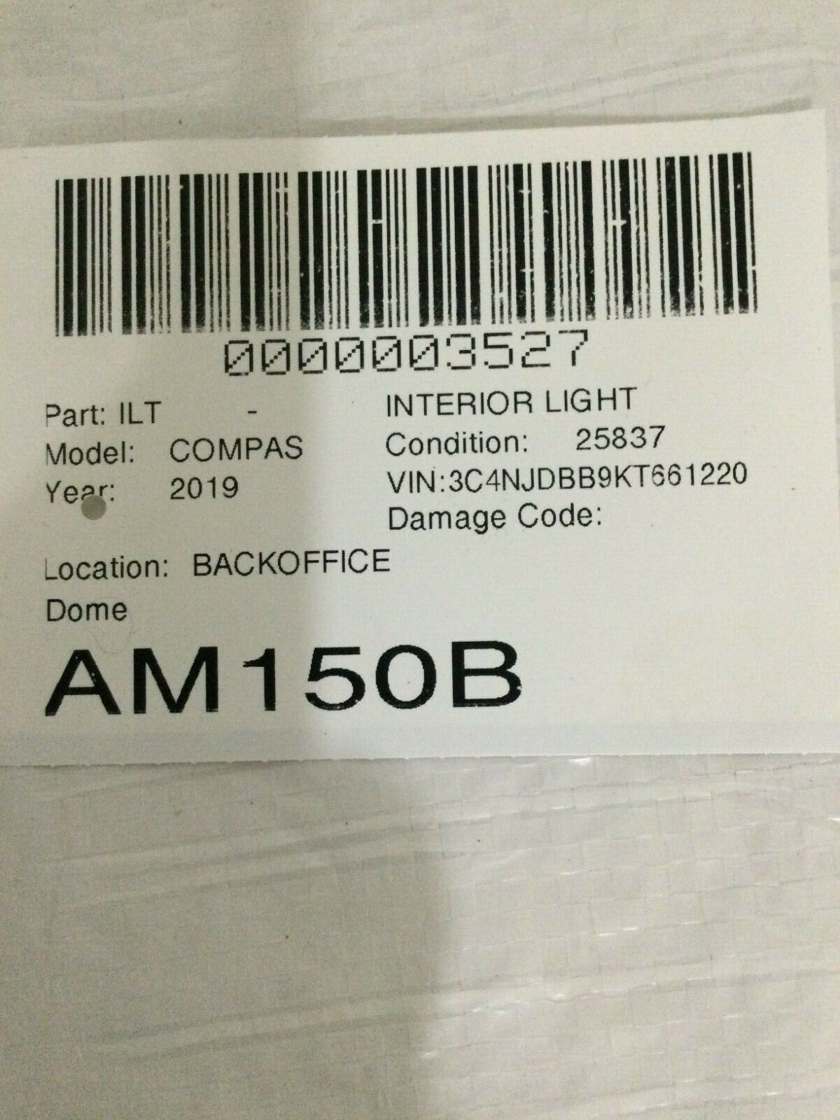 2019 Jeep Compass Overhead Console Interior Dome Map Light OEM 2.4L