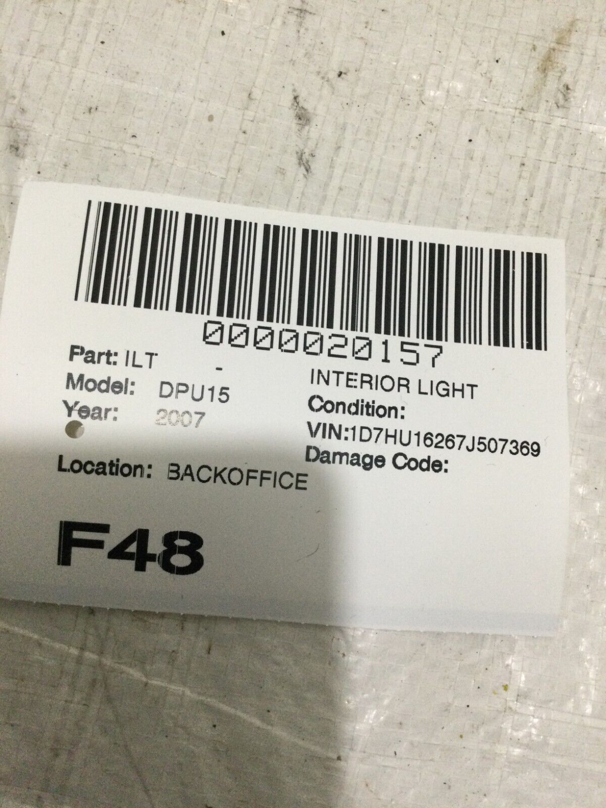 2007 Dodge Ram 1500 Interior Light OEM