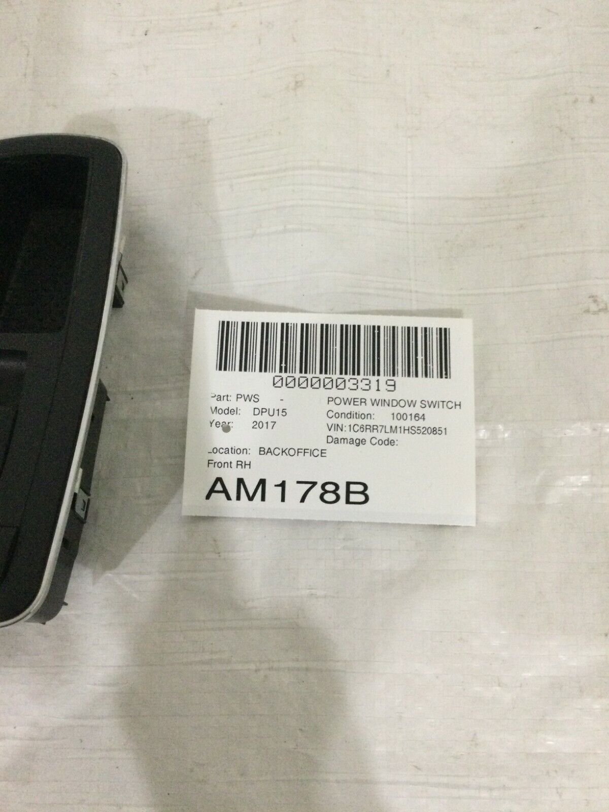 2017 Dodge Ram 1500 Passenger Right Power Window Switch 68275823AC OEM