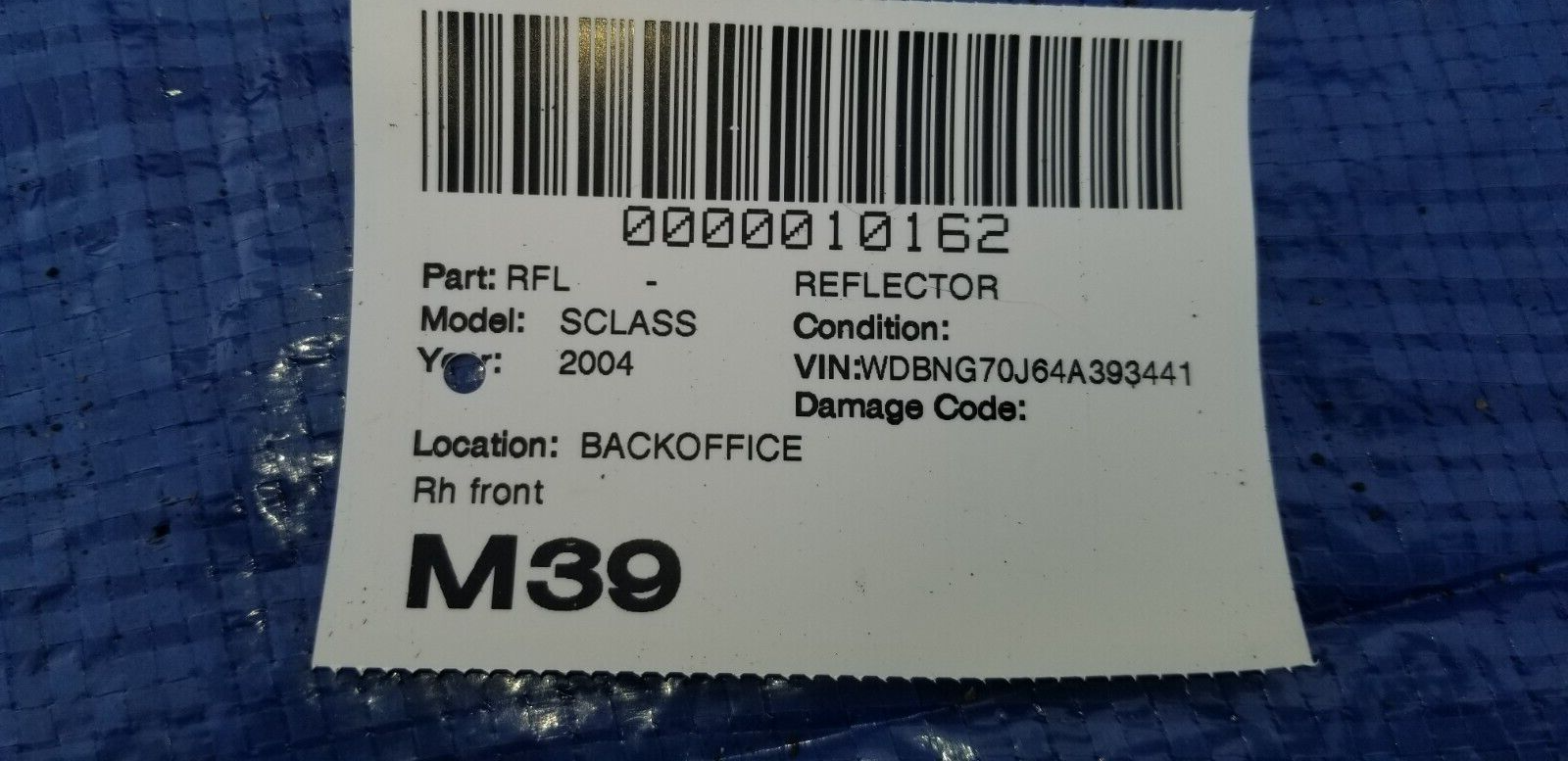 2004 Mercedes Benz S430 Right Front Turn Signal Reflector Light W/ Housing Trim