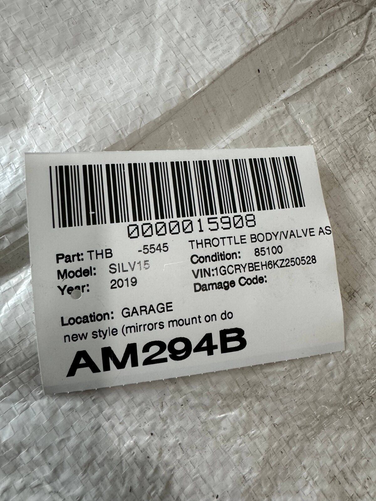 2019 Chevrolet Silverado 1500  Throttle Body OEM