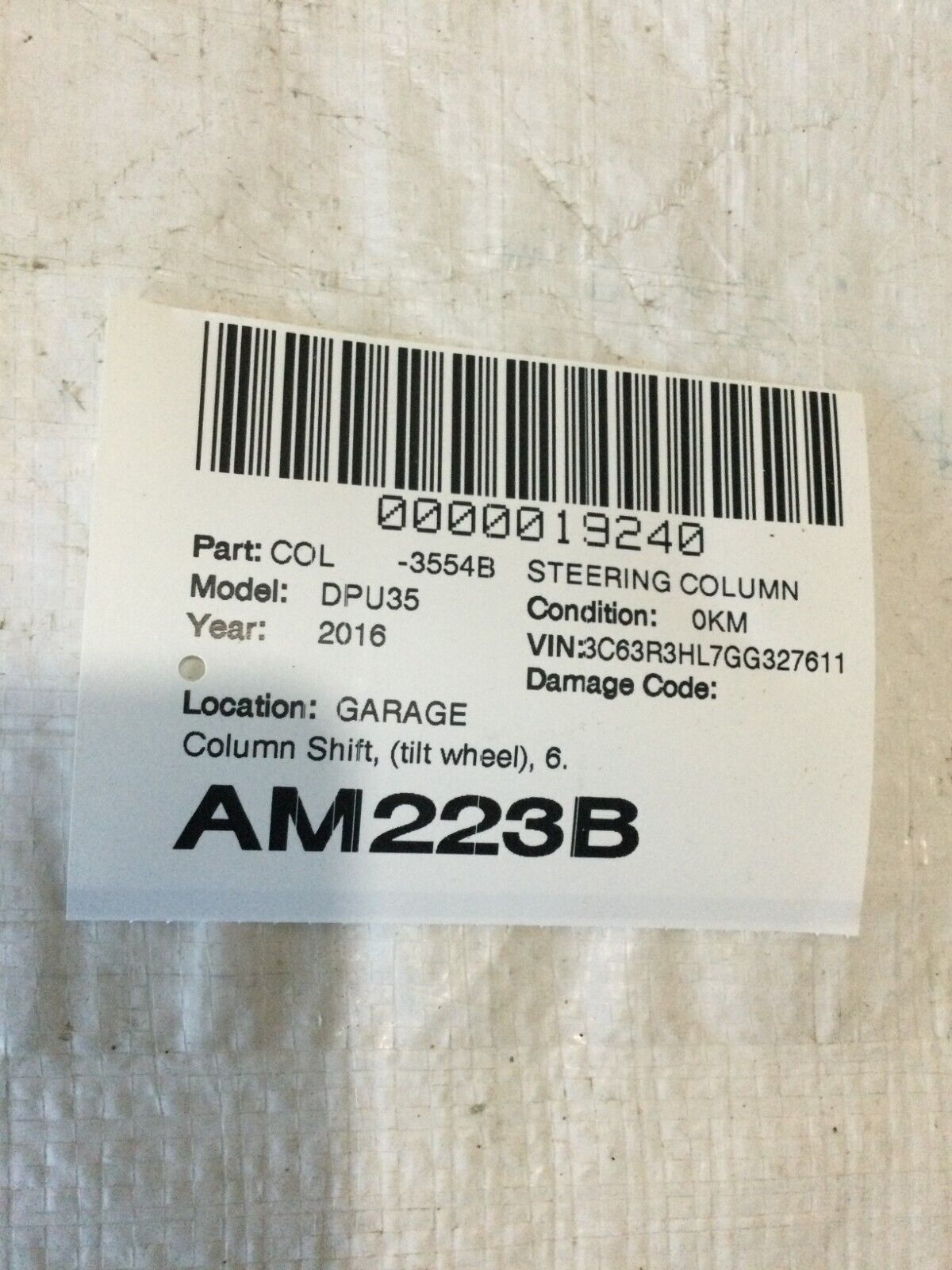 2016-2018 RAM 3500 Steering Column Tilt Wheel Shift Assembly OEM 68262520AC