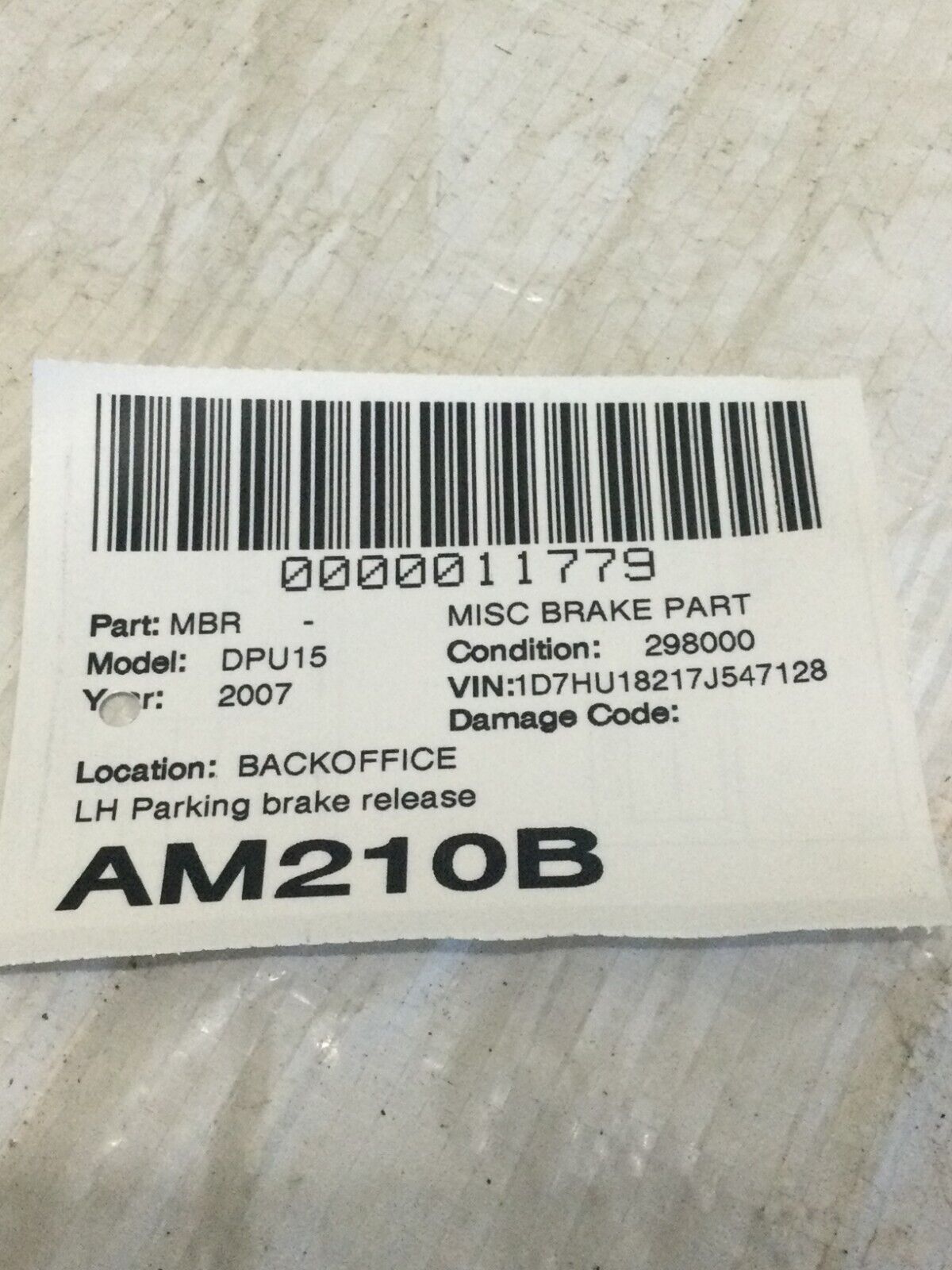 2006-2008 Dodge Ram 1500 Parking Brake Release Pull Handle 1041200AB OEM