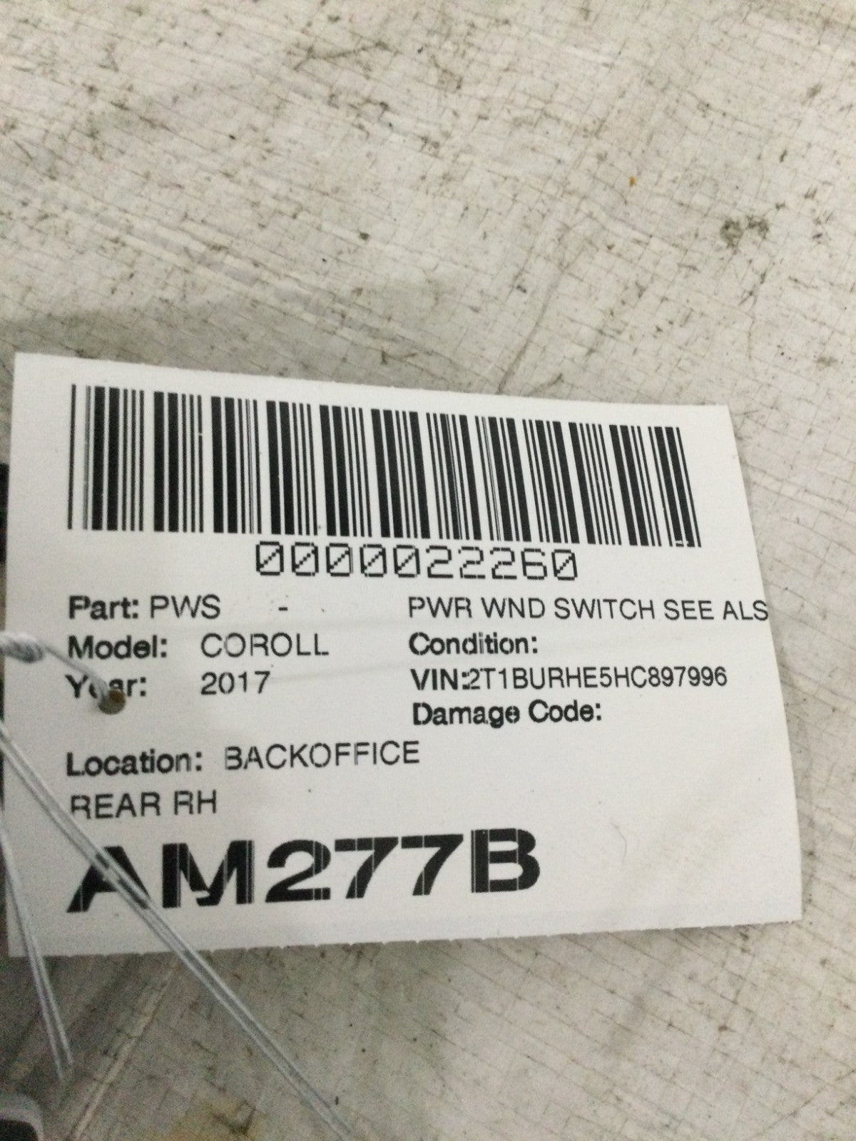 2017 Toyota Corolla Rear Right Master Power Window Switch OEM