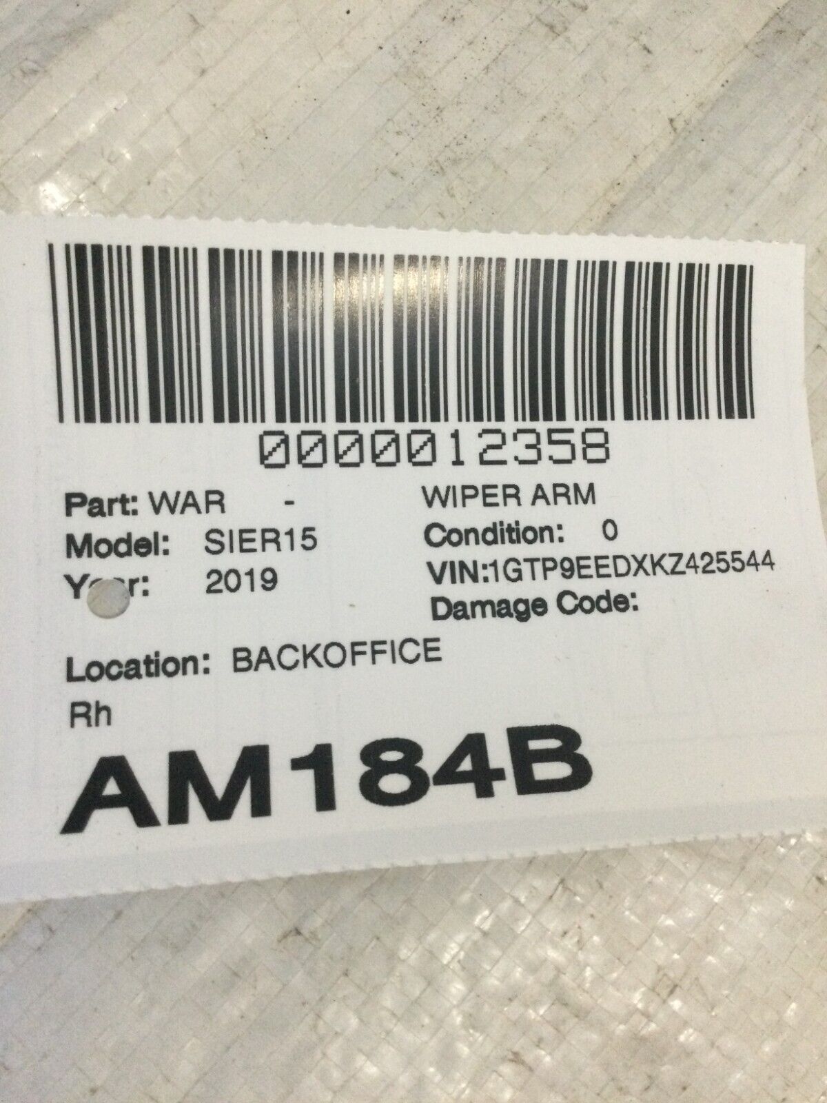 2019 GMC Sierra 1500 Wiper Arm Right Passenger Side OEM RH